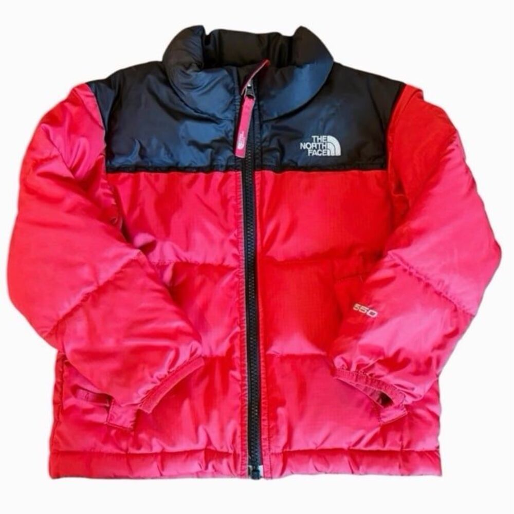 The North Face 3T Toddler 550 Down Puffer Jacket Red Black Winter Coat TNF